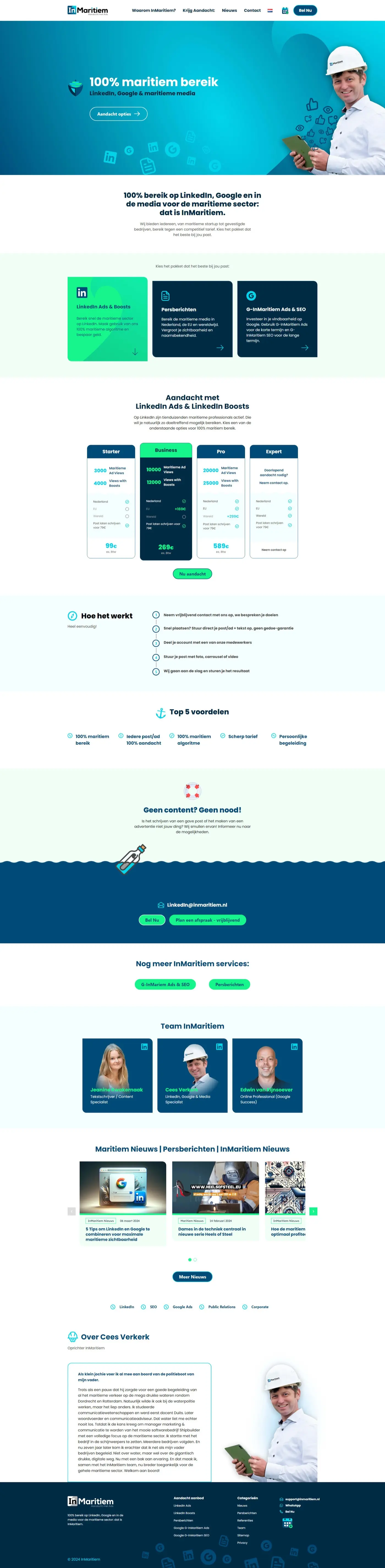 The same homepage on the Dutch domain InMaritiem, with every section translated