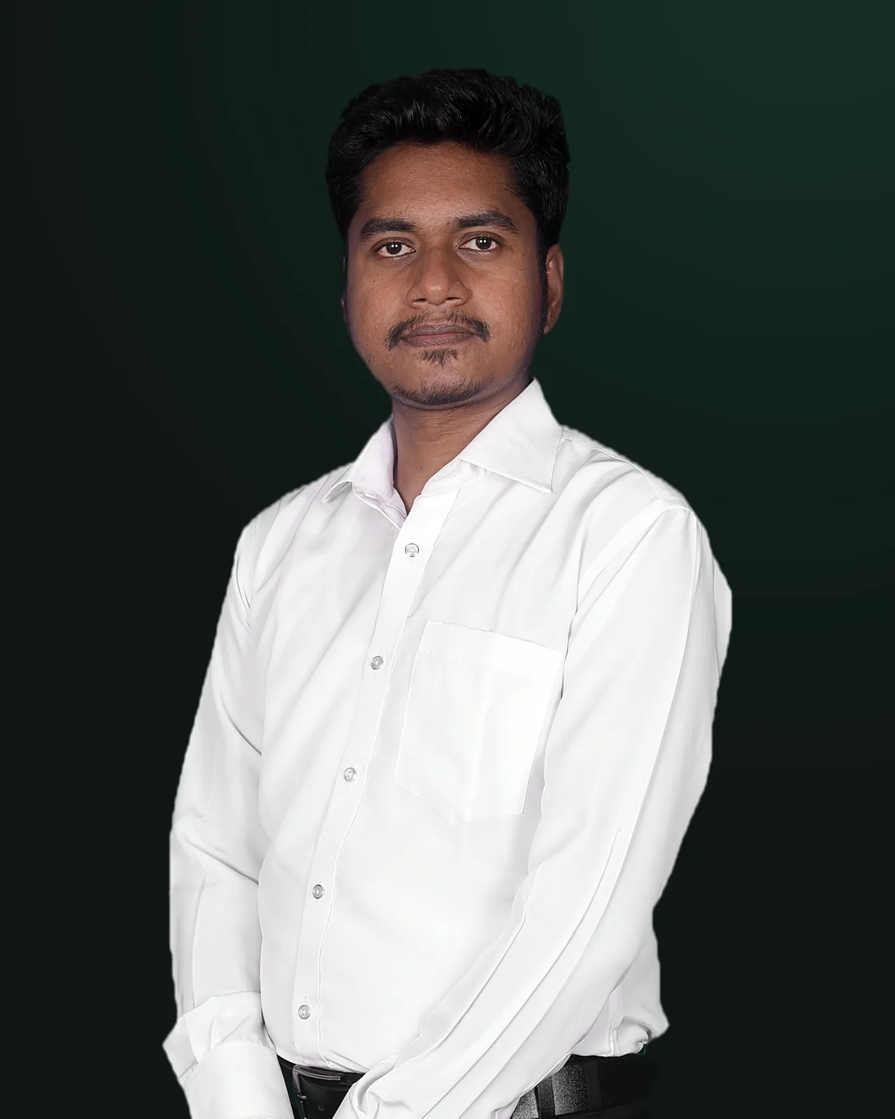 Portrait of Md Shahin Khan, freelance web developer, in a white shirt